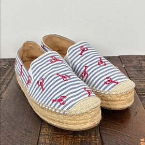Talbots Quinn Striped Espadrille Women’s 7 Slip-On Lobster Embroidery Coastal